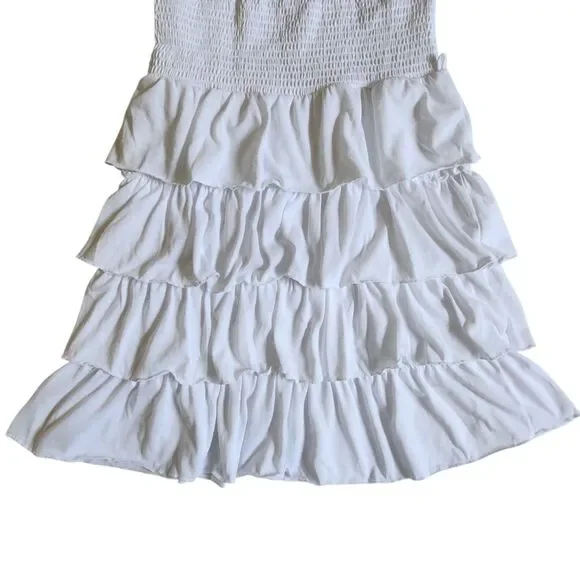 No Boundaries White Tiered Strapless Tube Dress Size M (7-9) - Picture 6 of 11
